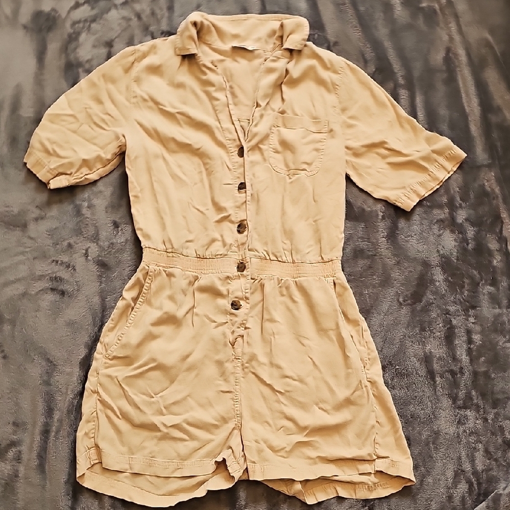Faherty Light Tan Button-Up Romper - image 1